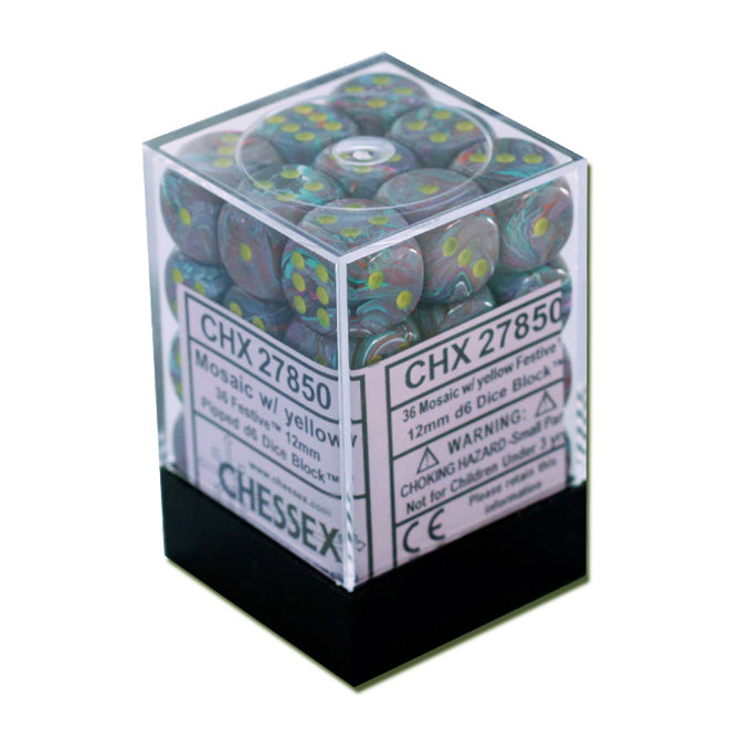 Chessex Signature 12 Mm D6 Avec Pips Dice Blocks (36 Dés) - Marbre Ivoire Avec Points Noirs