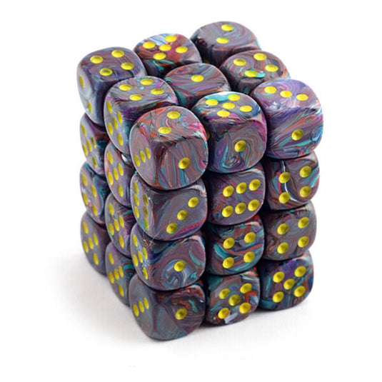 Chessex - Signature - 12mm d6 with pips Dice Blocks (36 Dice) - Festive Mosaic/yellow