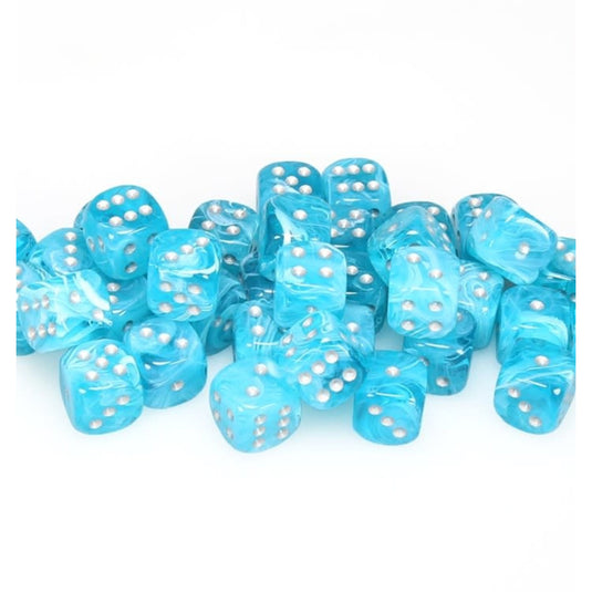 Chessex - Signature - 12mm d6 with pips Dice Blocks (36 Dice) - Cirrus Aqua w/silver