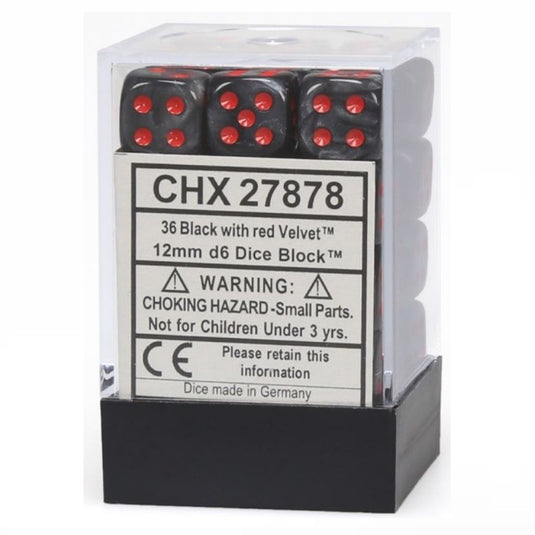 Chessex - Signature - 12mm d6 with pips Dice Blocks (36 Dice) - Velvet Black w/red