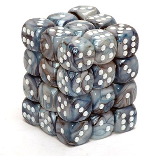 Chessex - Signature - 12mm d6 with pips Dice Blocks (36 Dice) - Lustrous Slate w/white