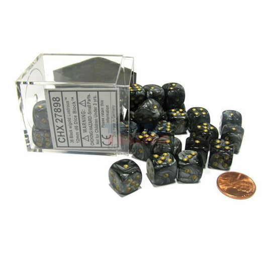 Chessex - Signature - 12mm d6 with pips Dice Blocks (36 Dice) - Lustrous Black w/gold