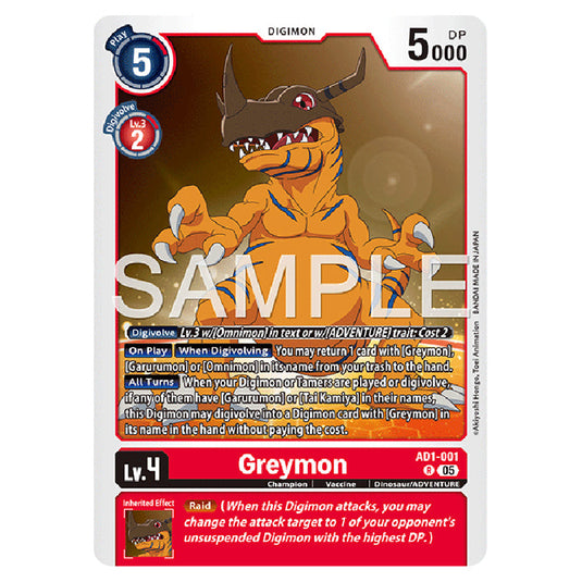 Greymon AD1-001 card from the Digimon set AD01 - Digimon Generation