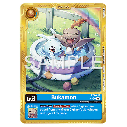 Bukamon (Gold Border) BT7-002a card from the Digimon set AD01 - Digimon Generation