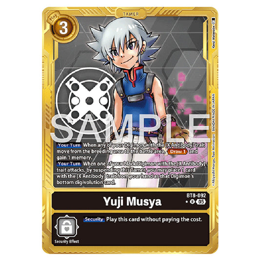 Yuji Musya (Gold Border) BT8-092a card from the Digimon set AD01 - Digimon Generation