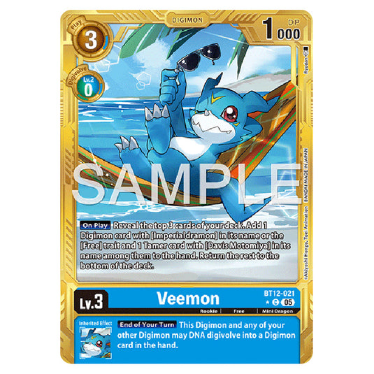 Veemon (Gold Border) BT12-021a card from the Digimon set AD01 - Digimon Generation