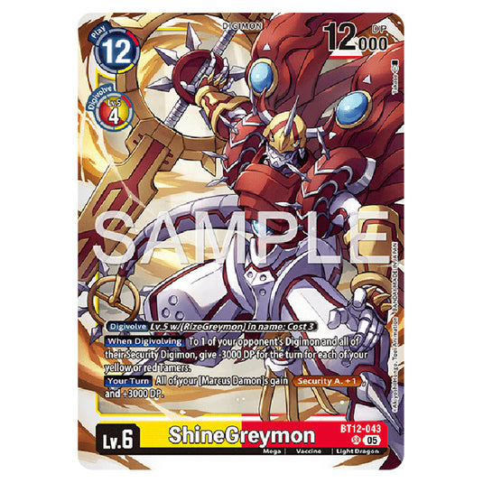 ShineGreymon BT12-043 card from the Digimon set AD01 - Digimon Generation