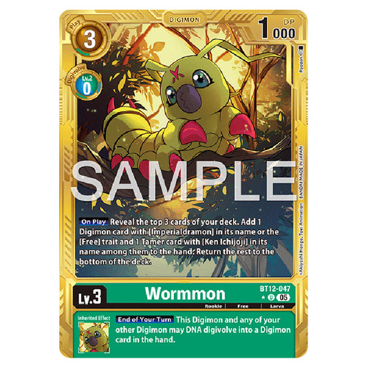 Wormmon (Gold Border) BT12-047a card from the Digimon set AD01 - Digimon Generation