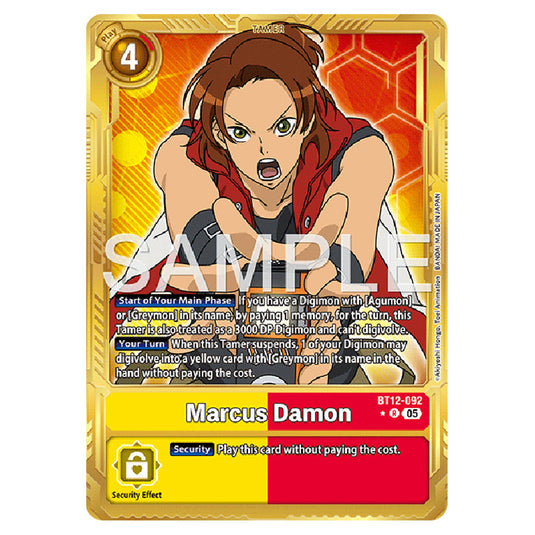 Marcus Damon (Gold Border) BT12-092a card from the Digimon set AD01 - Digimon Generation