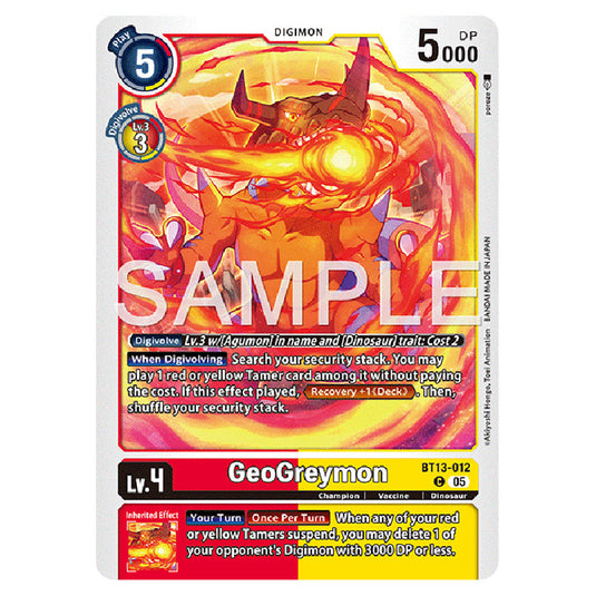 GeoGreymon BT13-012 card from the Digimon set AD01 - Digimon Generation