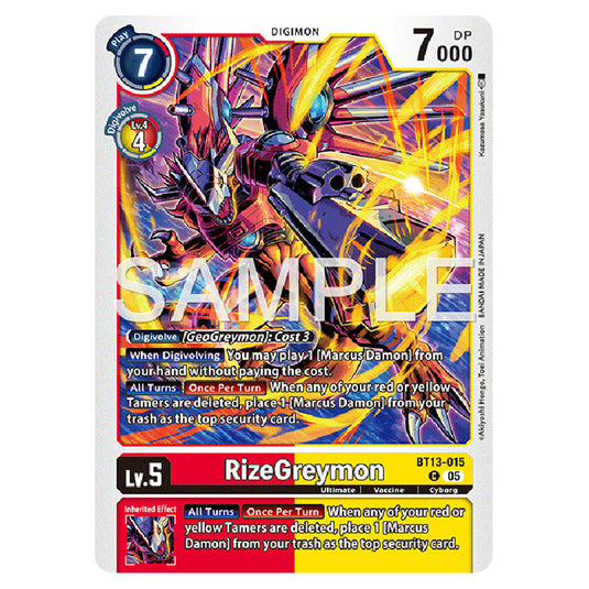 RizeGreymon BT13-015 card from the Digimon set AD01 - Digimon Generation