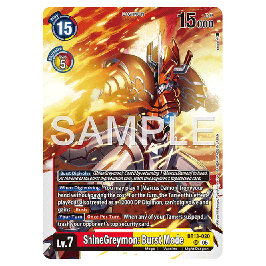 ShineGreymon: Burst Mode BT13-020 card from the Digimon set AD01 - Digimon Generation