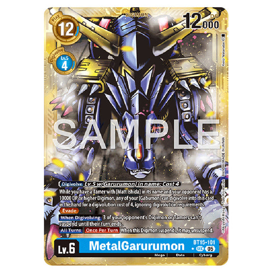 MetalGarurumon (Gold Border) BT15-101a card from the Digimon set AD01 - Digimon Generation