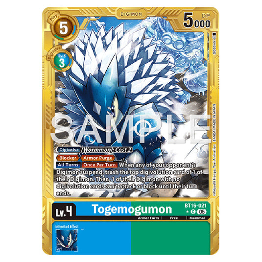 Togemogumon (Gold Border) BT16-021a card from the Digimon set AD01 - Digimon Generation