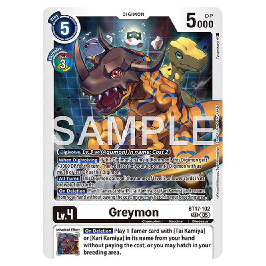 Greymon BT17-102 card from the Digimon set AD01 - Digimon Generation