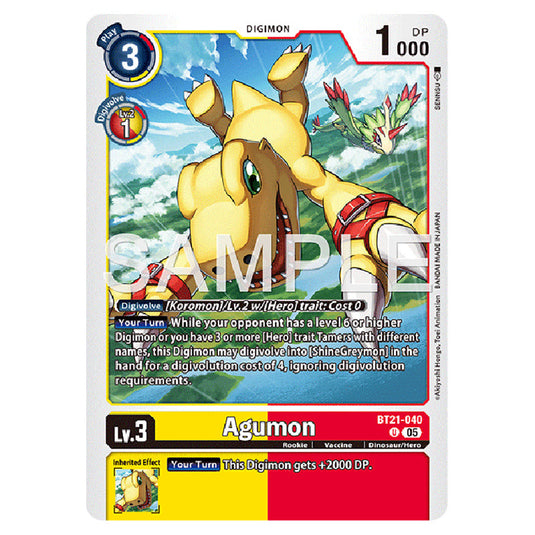 Agumon BT21-040 card from the Digimon set AD01 - Digimon Generation
