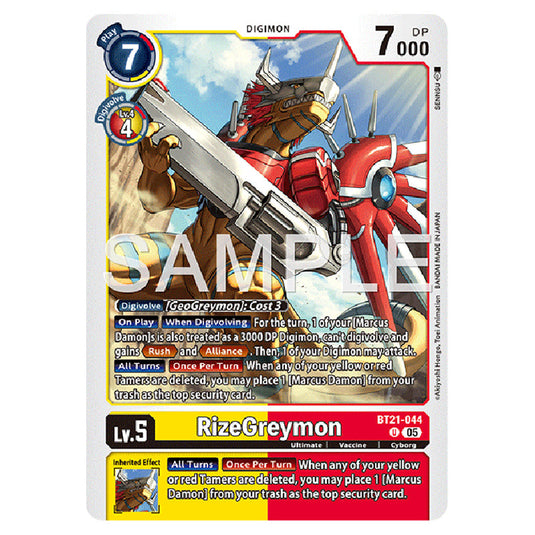 RizeGreymon BT21-044 card from the Digimon set AD01 - Digimon Generation