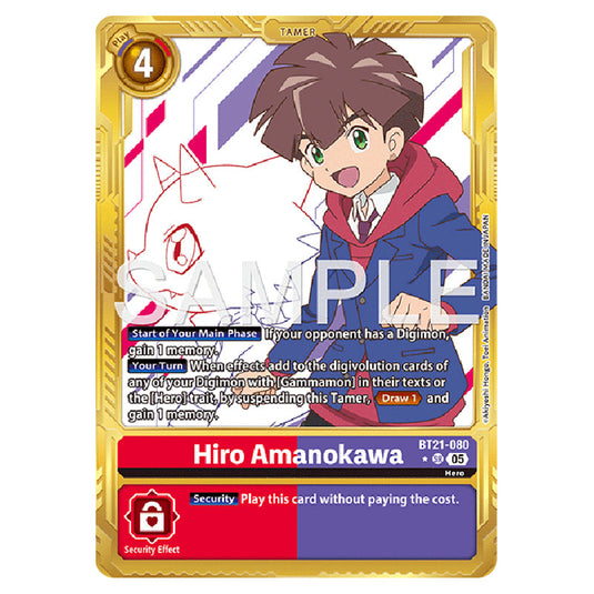 Hiro Amanokawa (Gold Border) BT21-080a card from the Digimon set AD01 - Digimon Generation
