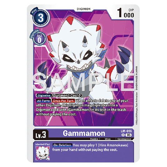 Gammamon LM-016 card from the Digimon set AD01 - Digimon Generation