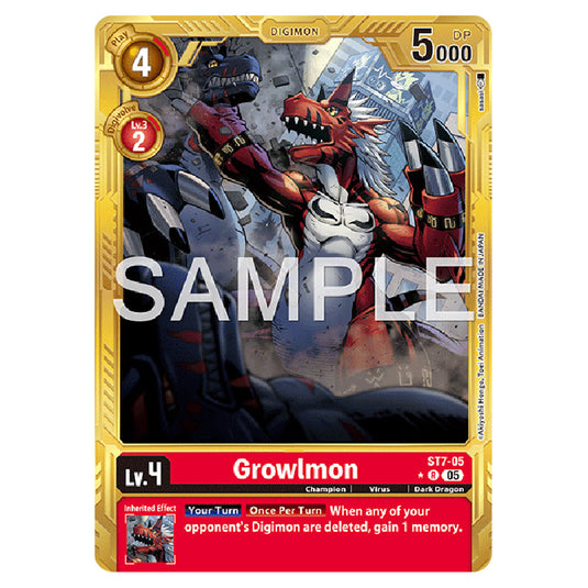 Growlmon (Gold Border) ST7-05a card from the Digimon set AD01 - Digimon Generation
