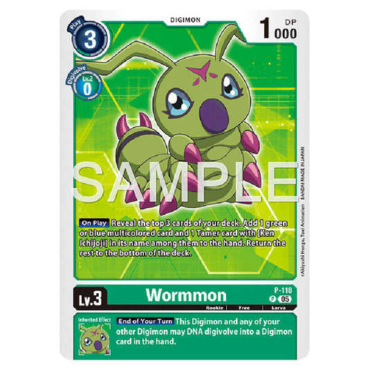 Wormmon P-118 card from the Digimon set AD01 - Digimon Generation