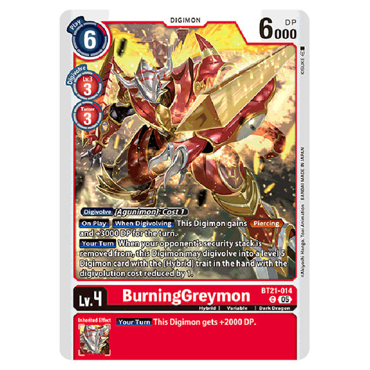 BurningGreymon BT21-014 card from the Digimon set World Convergence