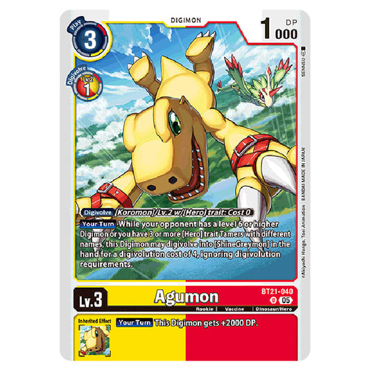 Agumon BT21-040 card from the Digimon set World Convergence