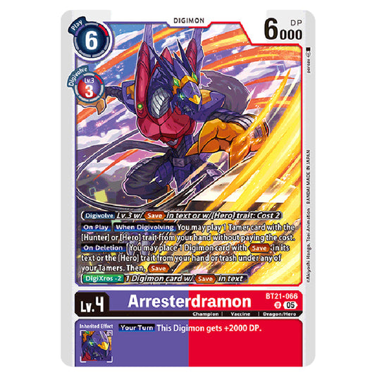 Arresterdramon BT21-066 card from the Digimon set World Convergence