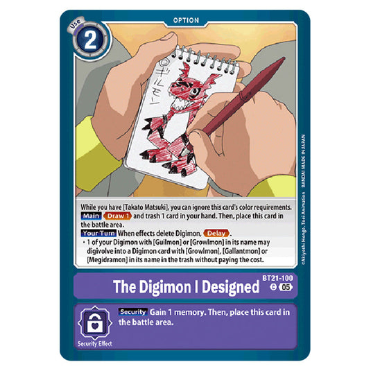 The Digimon I Designed BT21-100 card from the Digimon set World Convergence