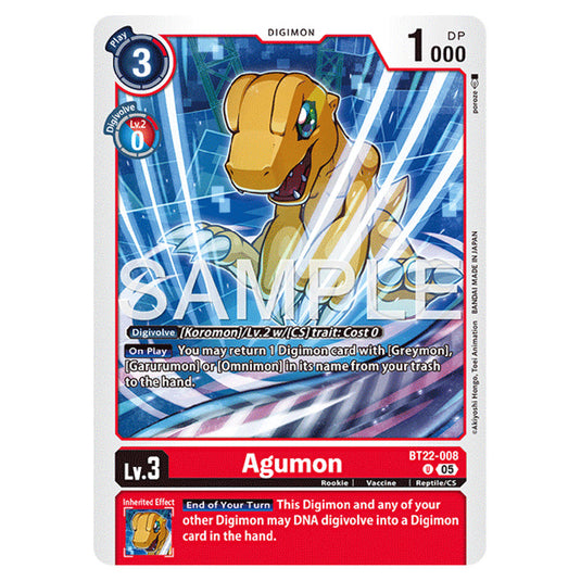 Agumon BT22-008 card from the Digimon set Cyber Eden