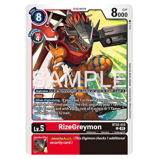 RizeGreymon BT22-012 card from the Digimon set Cyber Eden