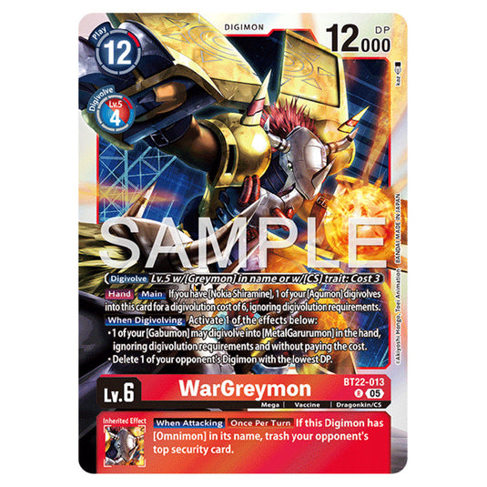 WarGreymon BT22-013 card from the Digimon set Cyber Eden