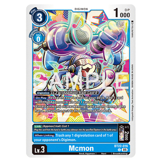 Mcmon BT22-016 card from the Digimon set Cyber Eden