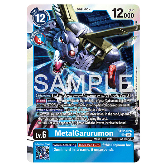 MetalGarurumon BT22-026 card from the Digimon set Cyber Eden