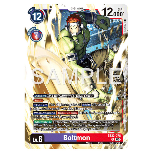 Boltmon BT22-078 card from the Digimon set Cyber Eden