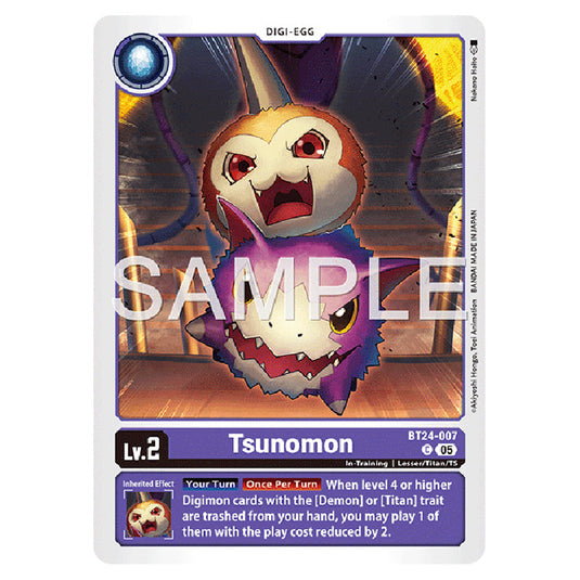 Tsunomon BT24-007 card from the Digimon set BT-24: Time Stranger