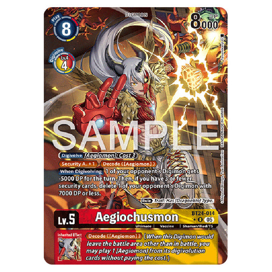 Aegiochusmon BT24-014a card from the Digimon set BT-24: Time Stranger