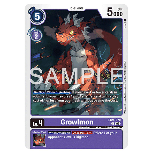 Growlmon BT24-070 card from the Digimon set BT-24: Time Stranger