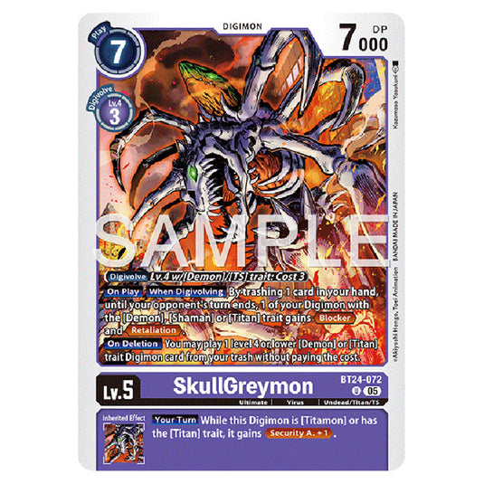 SkullGreymon BT24-072 card from the Digimon set BT-24: Time Stranger
