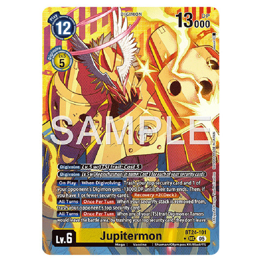 Jupitermon BT24-101a card from the Digimon set BT-24: Time Stranger