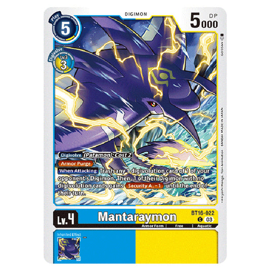 Digimon Card Game - BT16 Beginning Observer - Mantaraymon - (Common) - BT16-022