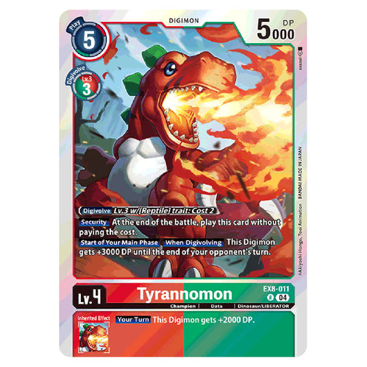 Tyrannomon EX8-011 card from the Digimon set EX08 - Chain of Liberation