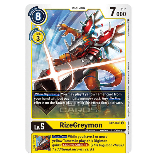 Digimon Card Game - Release Special Booster Ver.1.5 (BT01-03) - RizeGreymon (Rare) - BT2-038AA