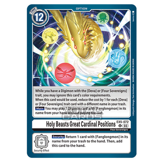 Digimon Card Game - EX05 - Animal Colosseum - Holy Beasts Great Cardinal Positions - (Uncommon) - EX5-072