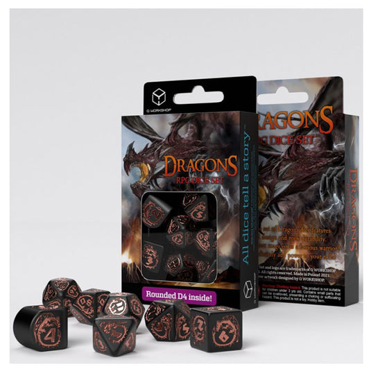 Dragons - Black & Copper - Modern - 7 Dice Set