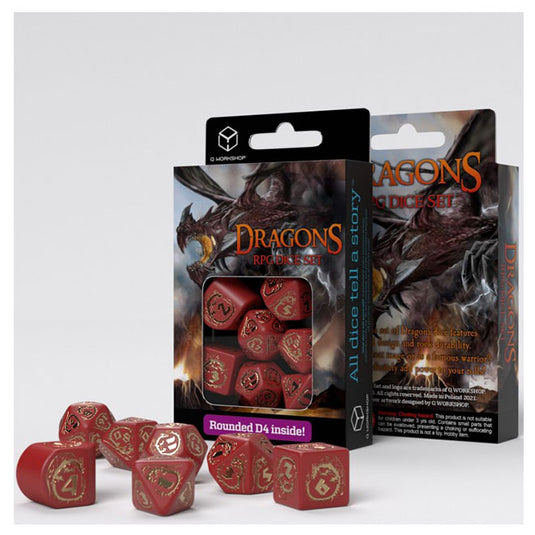Dragons - Red & gold - Modern - 7 Dice Set