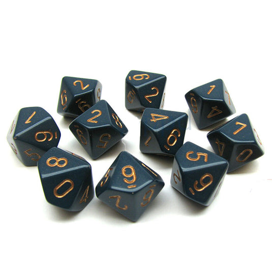 Chessex - Opaque Polyhedral D10 10-Dice Blocks - Dusty Blue/Copper