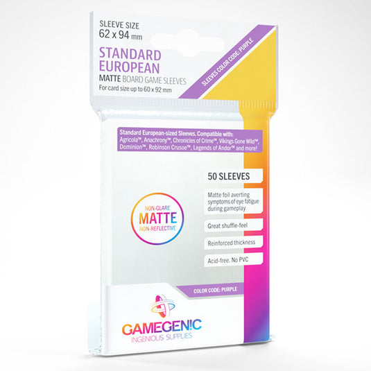 Gamegenic - MATTE Standard European-Sized Sleeves 62 x 94 mm - Clear (50 Sleeves)