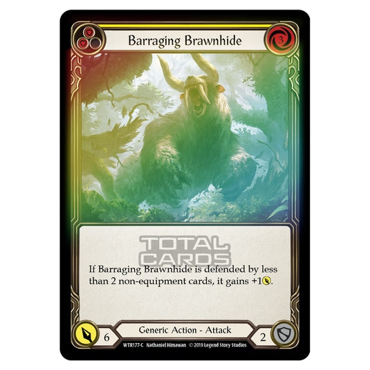 Flesh & Blood - Welcome to Rathe - Barraging Brawnhide (Common) - WTR177 (Rainbow Foil)