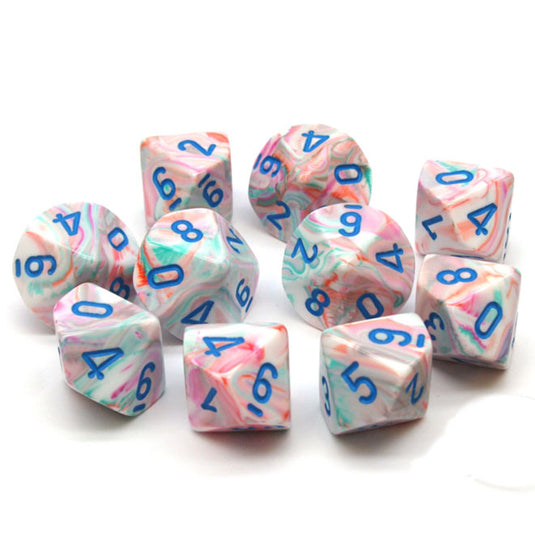 Chessex - Signature - 16mm Polyhedral D10 10-Dice Set - Festive Pop Art with Blue